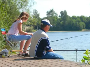 Fishing holiday with father and daughter by the water