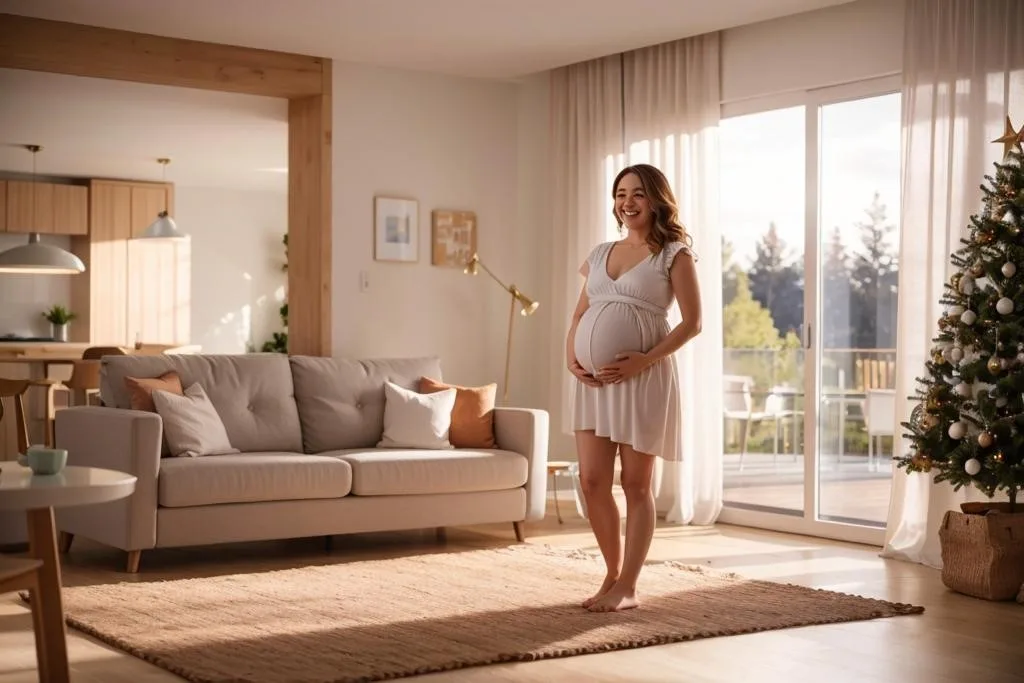 Babymoon - pregnant woman enjoys holiday cottage during Christmas with  EuroParcs