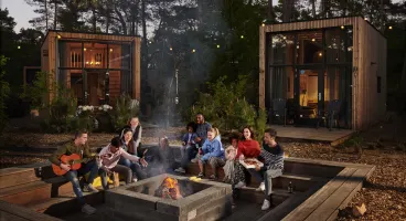 De Zanding Group Friends Fire Pit Tiny Houses Night