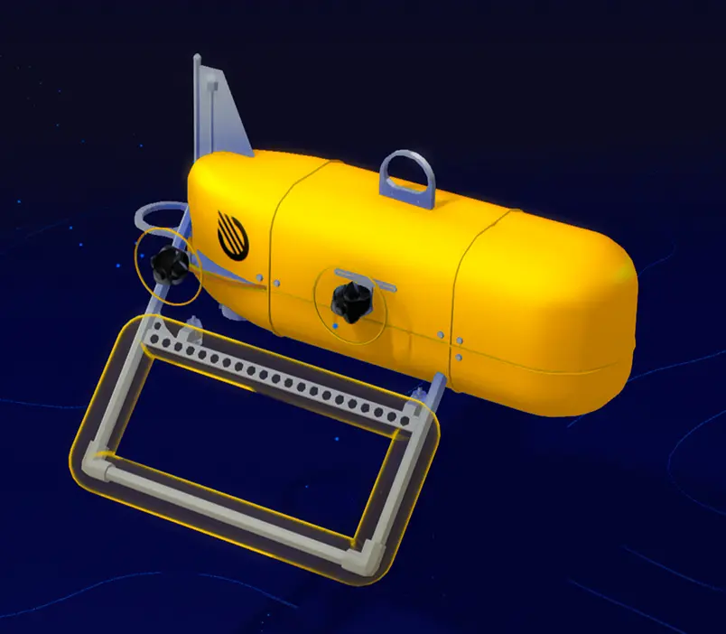 Orpheus AUV with legs and lights highlighted