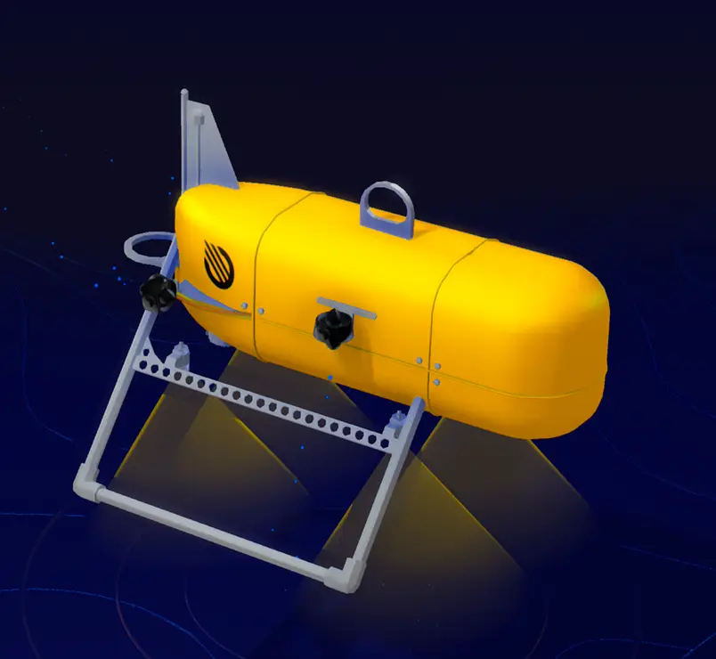 Orpheus AUV with lights and camera highlighted
