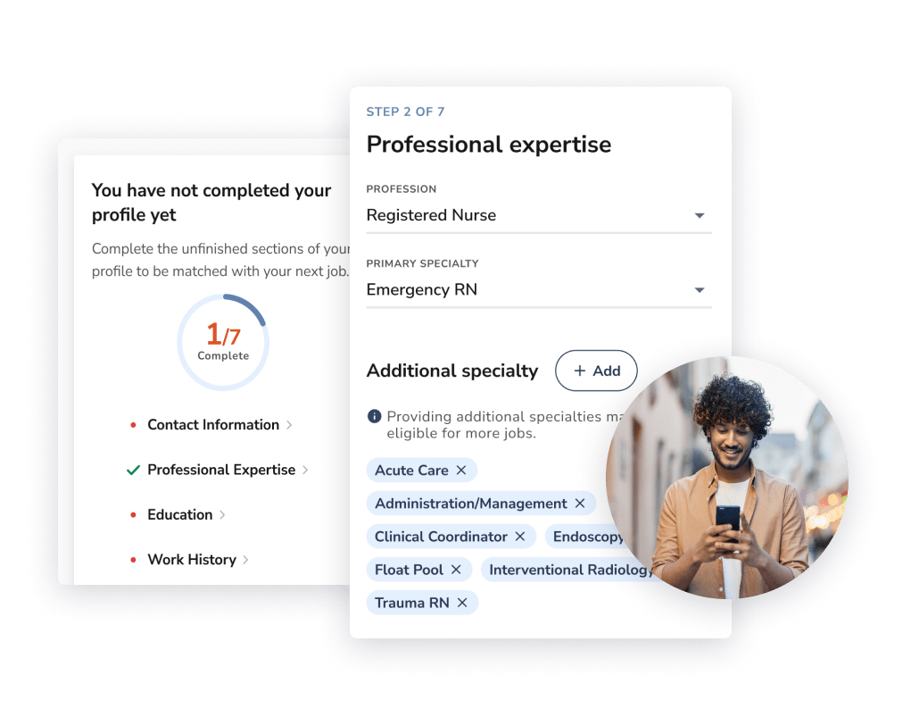 Job applicant profile on Ingenovis Health mobile app.