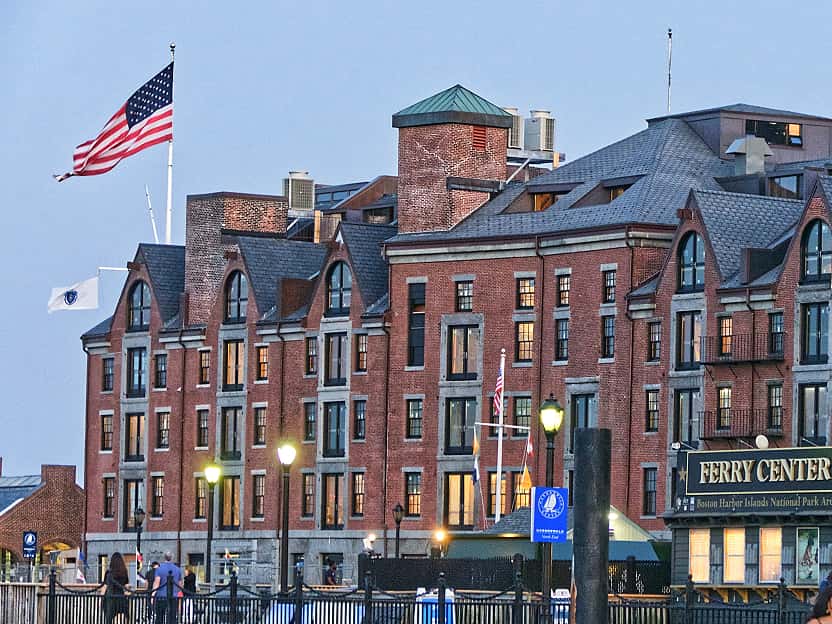 Image showing historic brick buildings along the waterfront in Massachusetts.