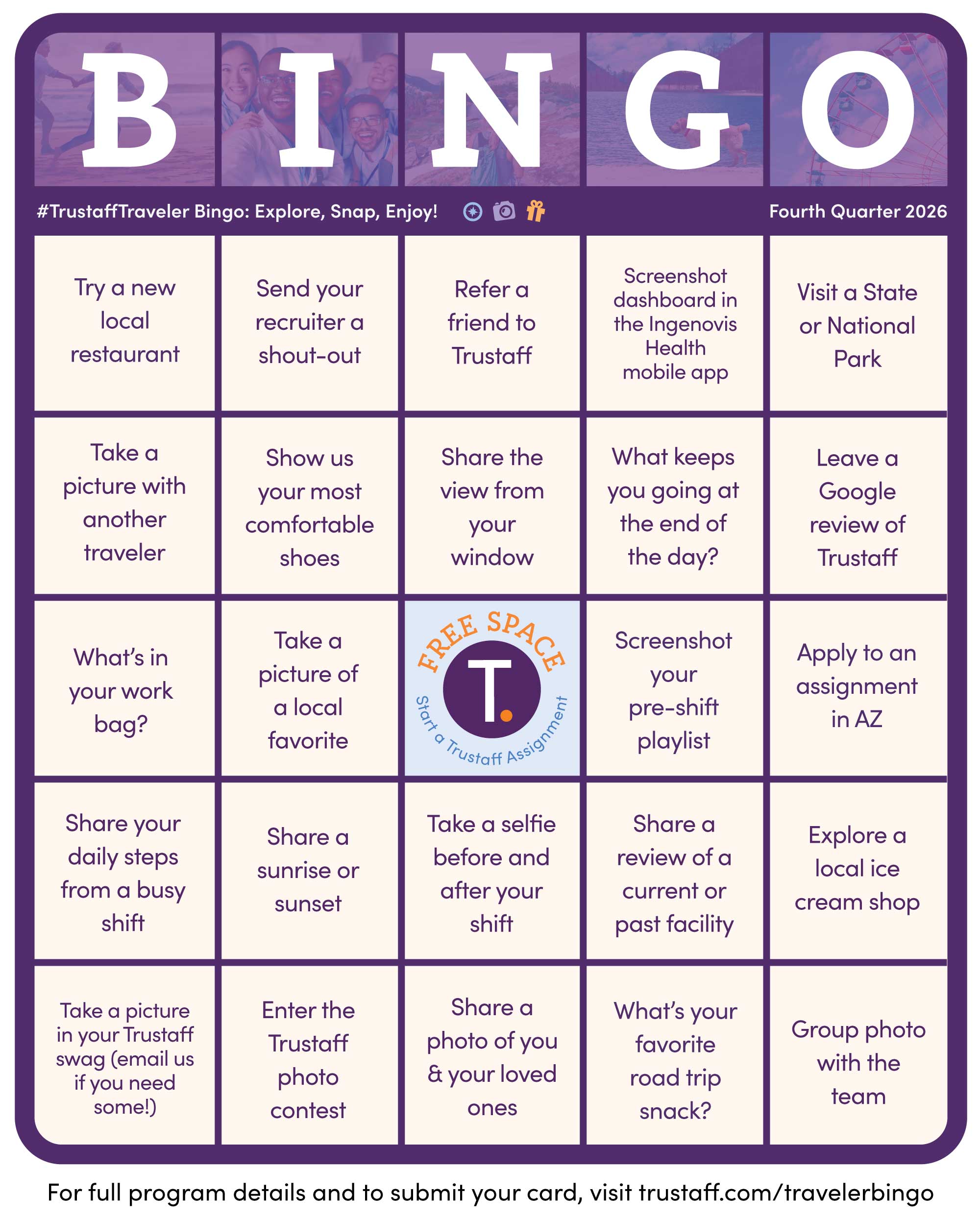 Trustaff Traveler Bingo 2026 Q4 Game Board