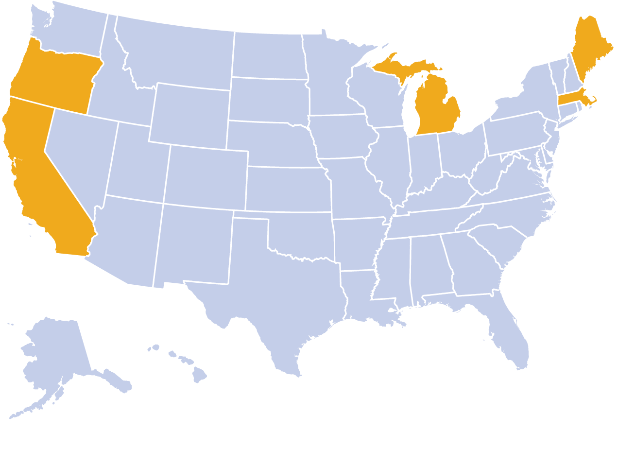 Map of current strike activity across the US including MA, OR, CA, MI and ME