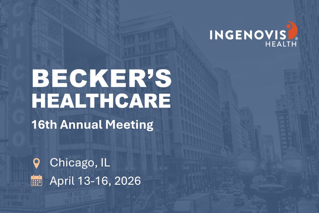 Blue graphic over an image of Chicago - Becker's Healthcare 16th Annual Meeting - Chicago, IL, April 13-16, 2026