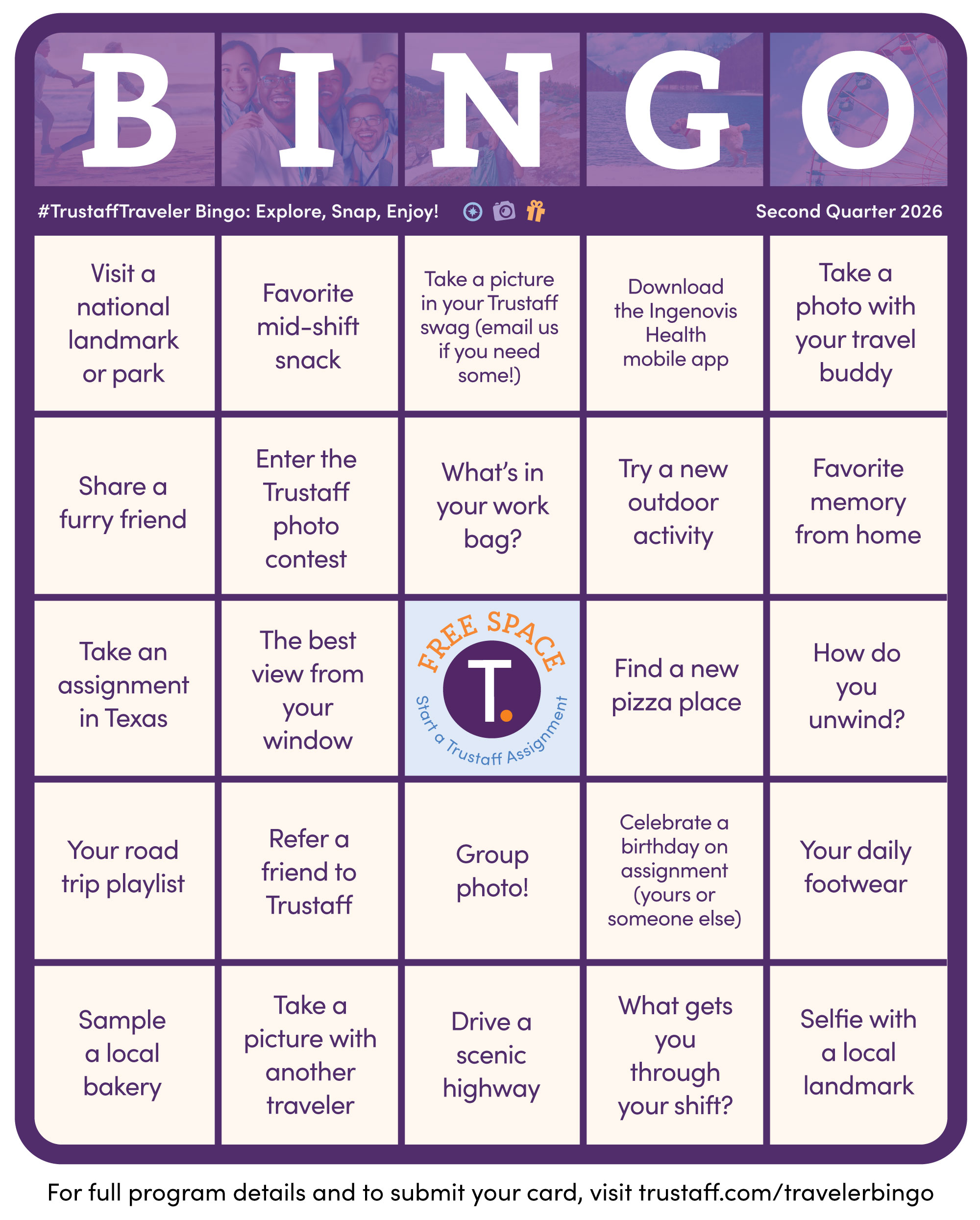 Trustaff Traveler Bingo 2026 Q2 Board