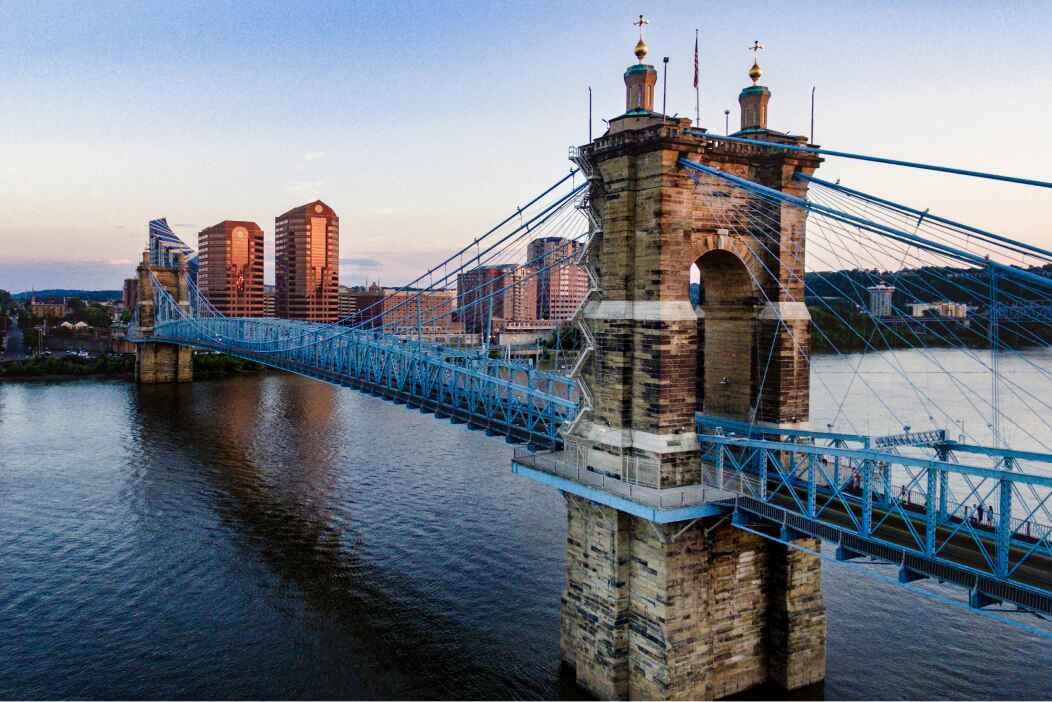 Roebling Suspension Bridge in Cincinnati, Ohio.