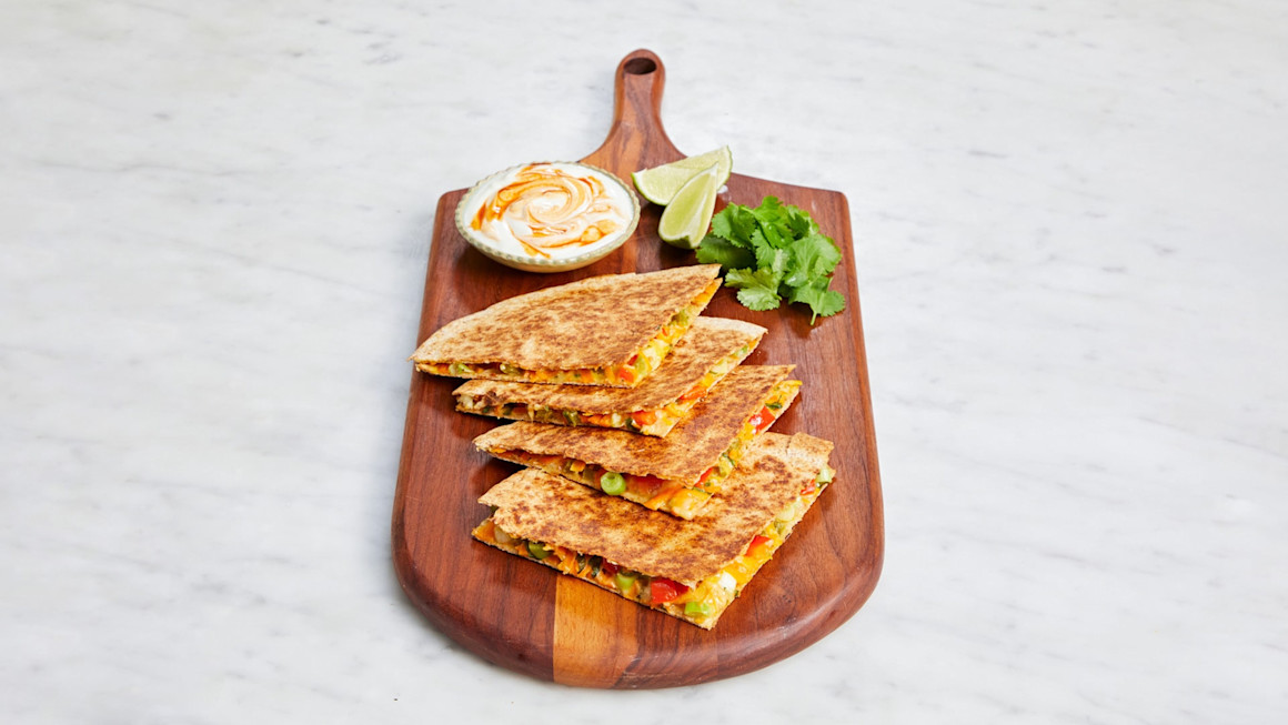 Easy Quesadillas with scallions, peppers, carrots, monterey jack