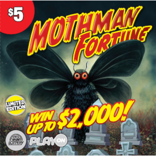 MOTHMAN FORTUNE-MERRY LITTLE CRYPTIDS instant game from West Virginia Lottery