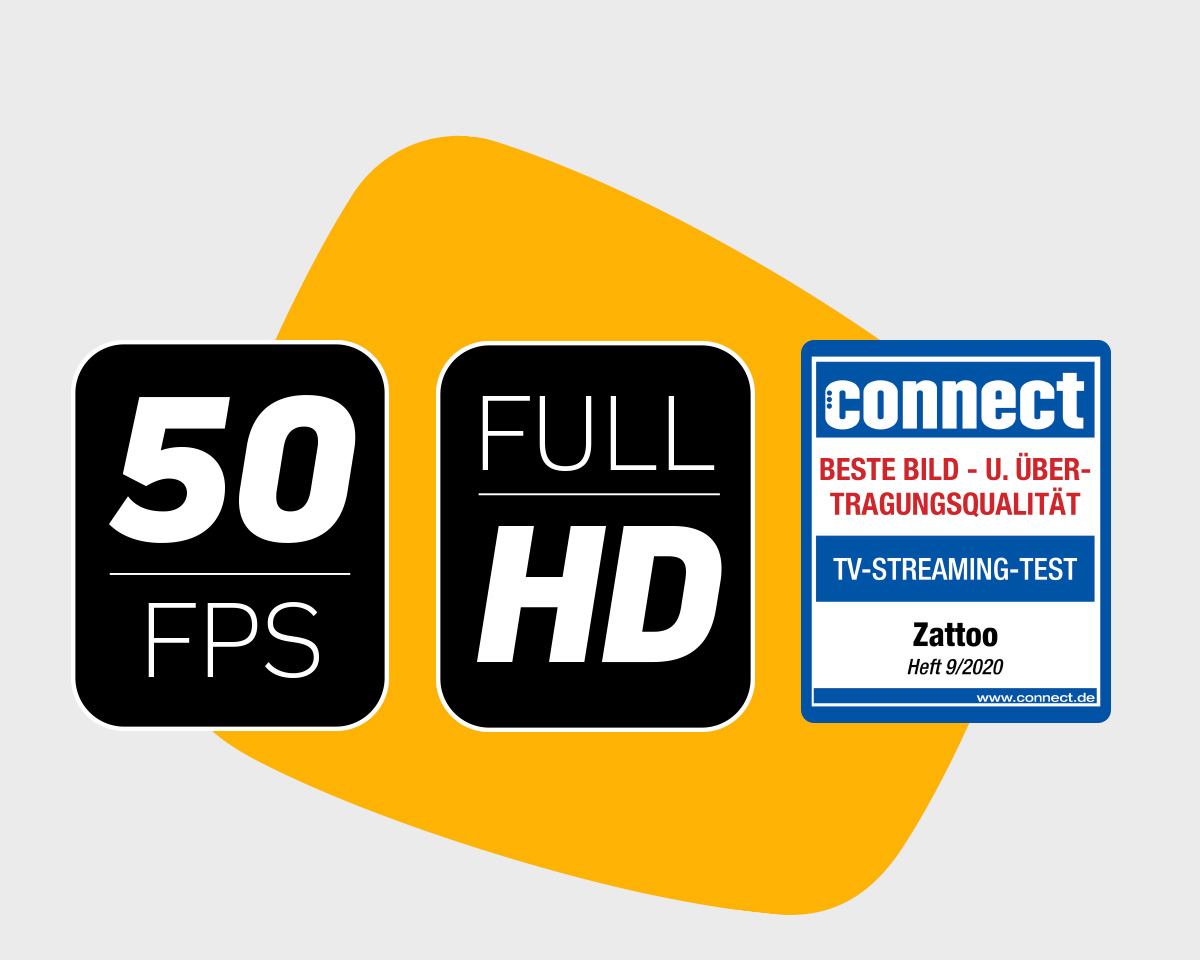Zattoo Full-HD Logo und Connect Label für beste Bildqualität