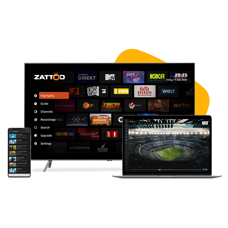 Devices with the zattoo app on screen