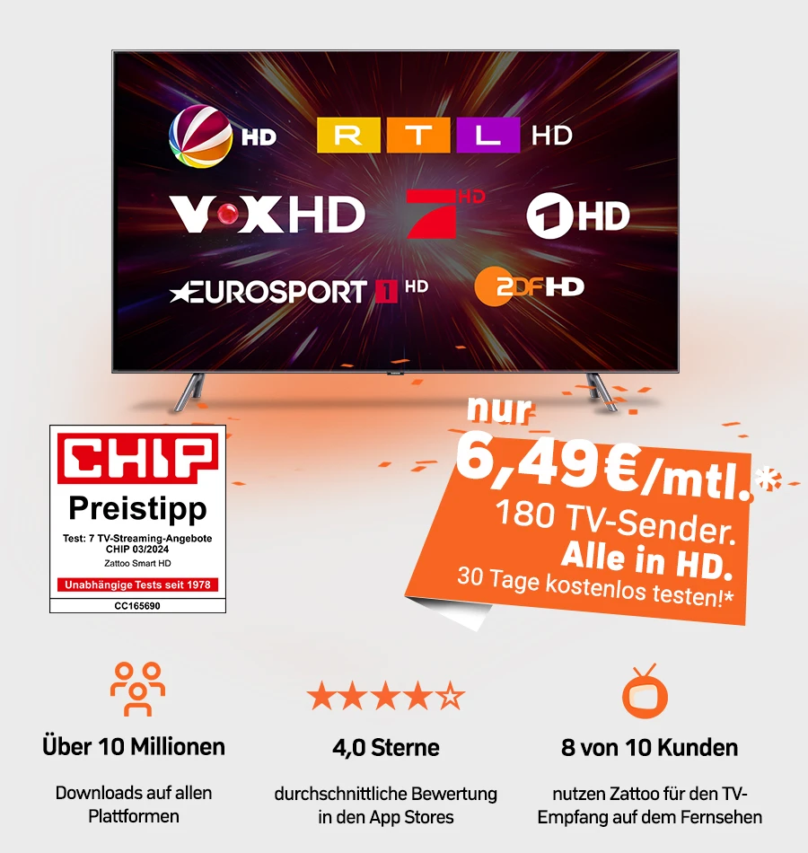 Smart HD: Fernsehen in HD-Qualität zum kleinen Preis. Einfach Zattoo-App auf TV installieren & genießen.