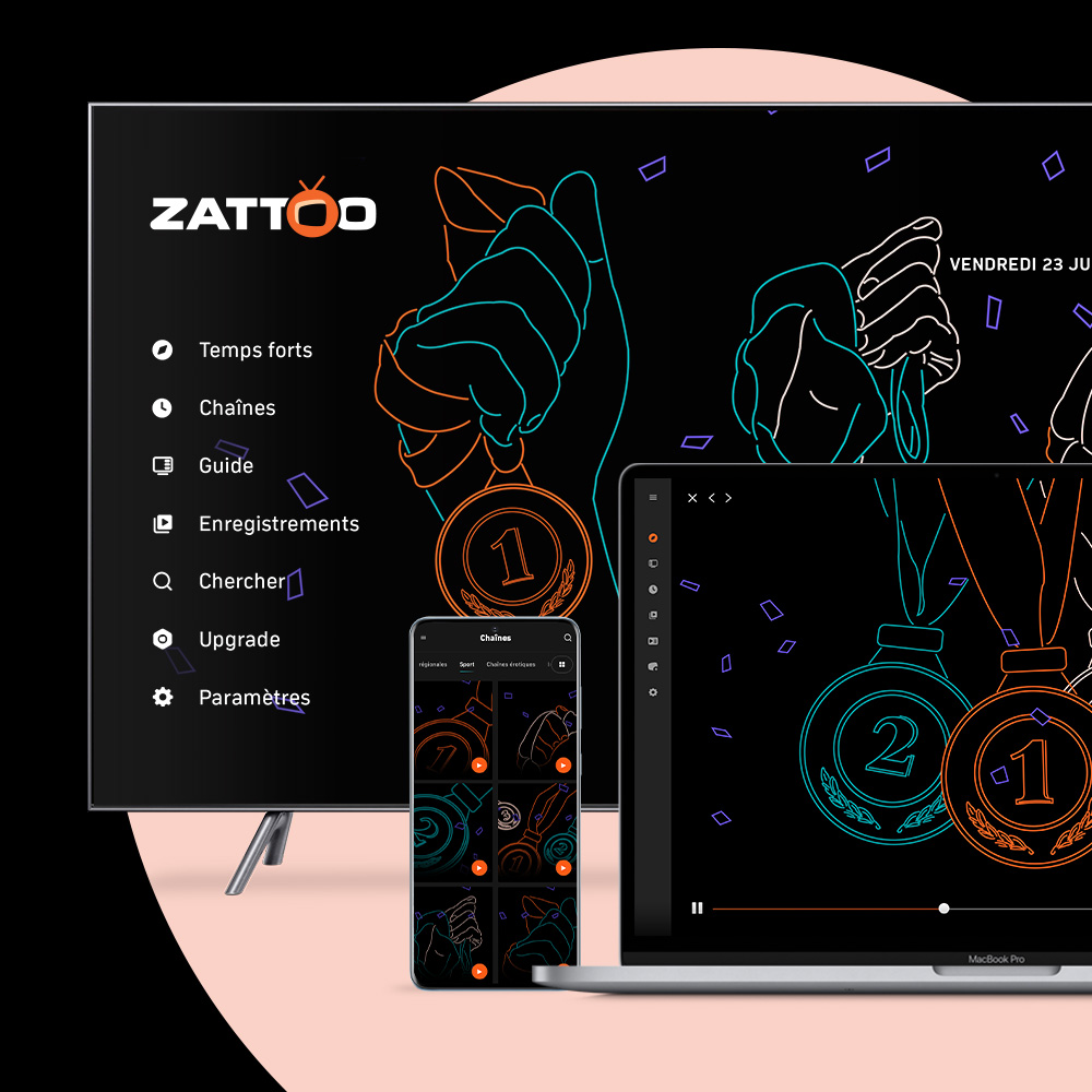Smart TV, ordinateur et téléphone portable avec Zattoo