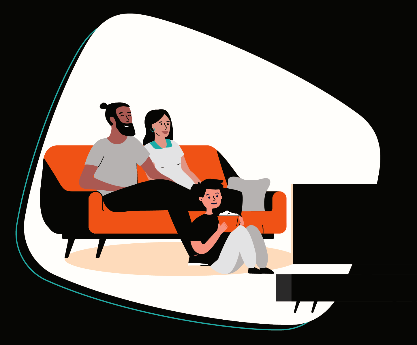 Zattoo illustrierte Familie sitzt vor dem TV