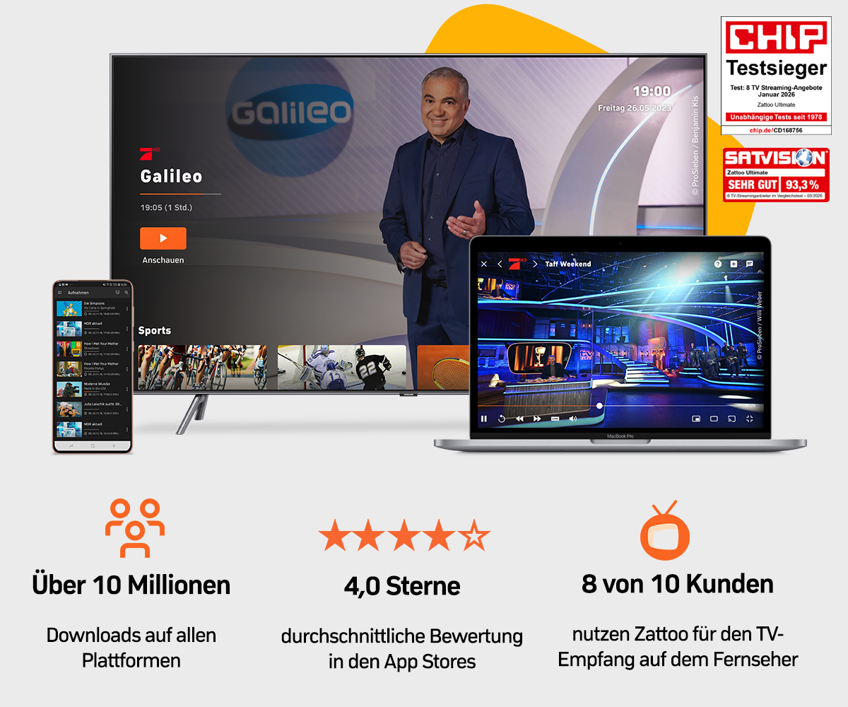 Multidevices zum Zattoo streamen , CHIP Testsieger Label 2026