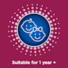 Image showing an icon with the caption: Suitable for 1 year +