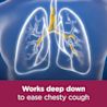 Image showing a drawing of lungs with the caption: Works deepdown to ease chesty cough