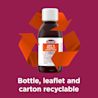 Image showing packshot of Benylin Dry & Tickly with the claim: Bottle, leaflet and carton reciclable