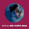 Image of a woman slepping with the claim: And so aids restful sleep