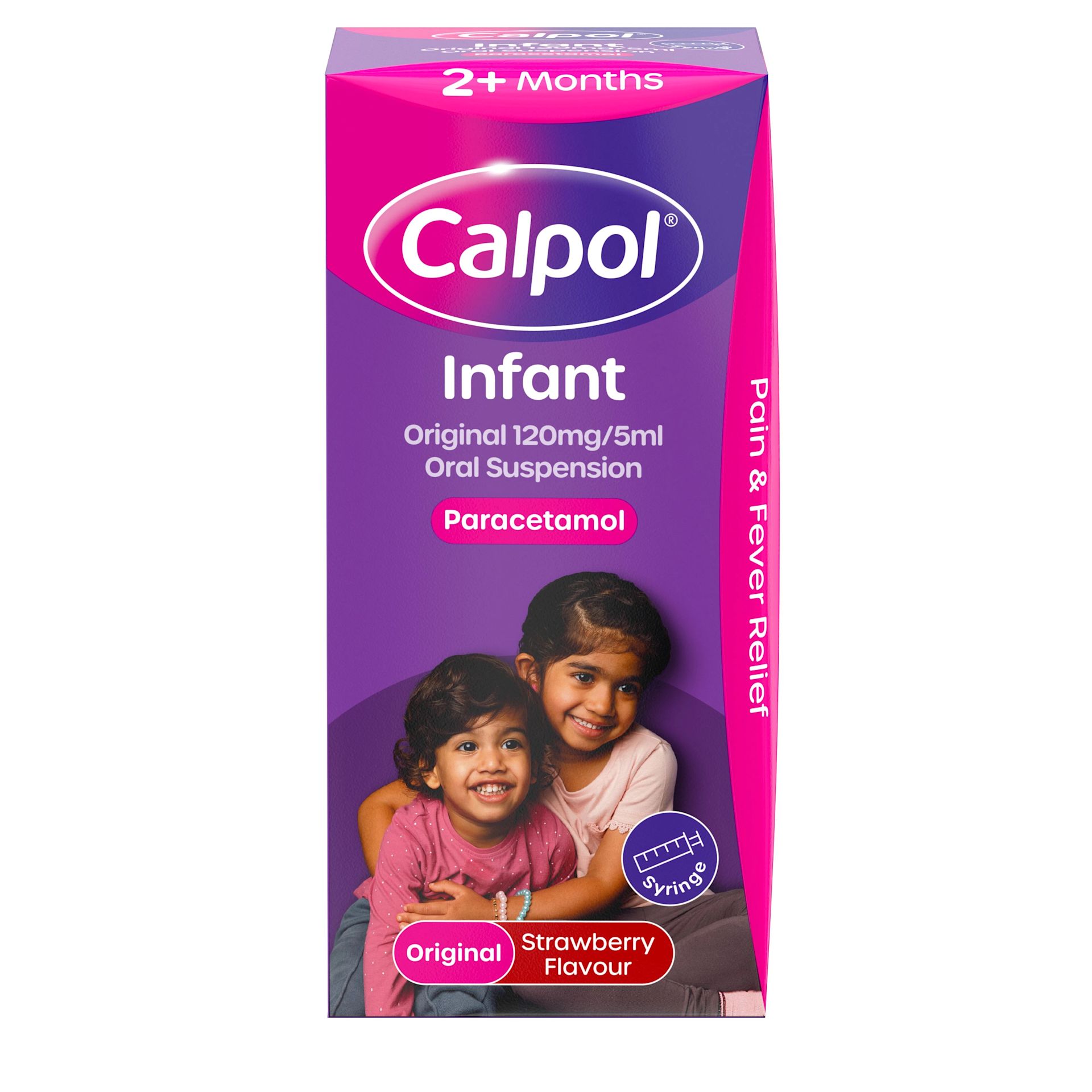 Calpol strawberry flavour infant oral suspension for pain and fever relief