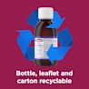 Image showing the bottle of Benylin Dry Cough Night Syrup with the claim: Bottle, leaflet and carton recyclable