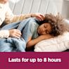 Image showing a kid sleeping with the claim: Lasts for up to 8 hours