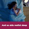 Image of a woman slepping with the claim: And so aids restful sleep 