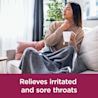 Image showing a woman with her hand on the throat and in the other had carrying a tea cup with the claim: Relieves irritated and sore throats