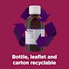 Image showing the bottle of Benylin Children’s Night Coughs with the claim: Bottle, leaflet and carton recyclable
