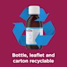 Image showing packshot of Benylin Dry Coughs with the claim: Bottle, leaflet and carton recyclable