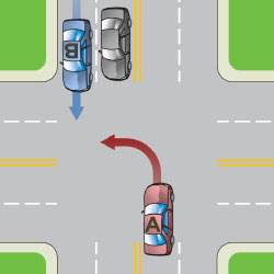 Left turn crash with oncoming curb-lane traffic