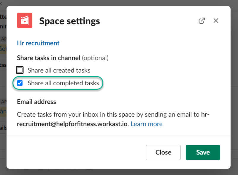 How to turn off or turn on notifications in a Slack channel when a task is completed in Workast 3