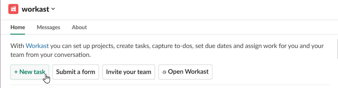 How to create a task from the Home Screen in Slack