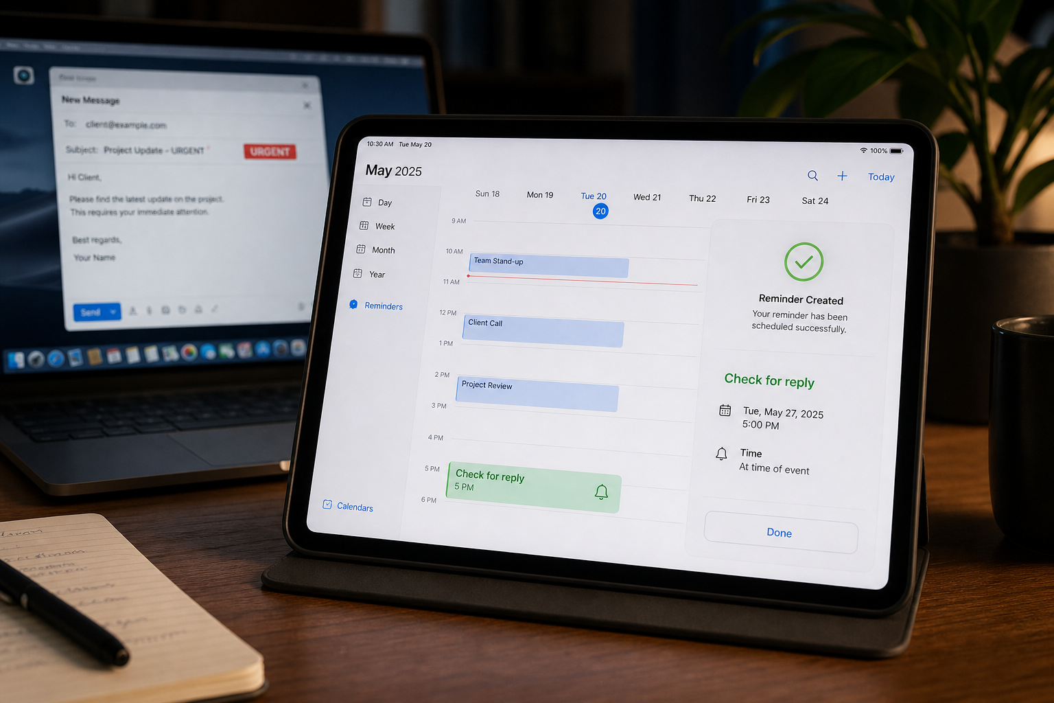 tablet-displaying-calendar-and-laptop-with-email-on-desk