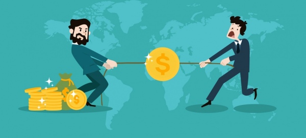 business competition concept men draging coins icons 6830644