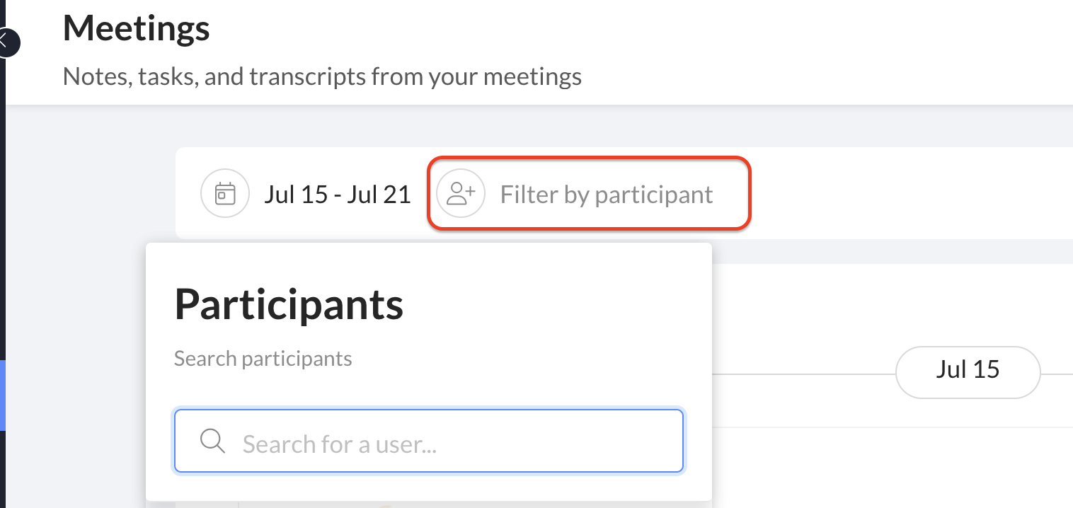 meetings filter by user