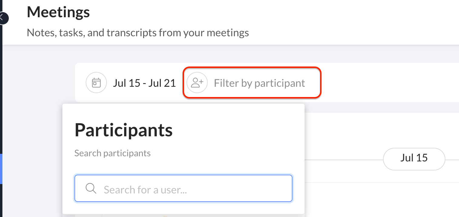 meetings filter by user