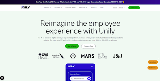 Example Unily Intranet Interface 12 Best Intranet Platforms of 2026 | Blog | Workast