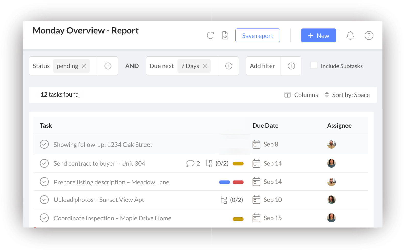 Saved reports for weekly clarity