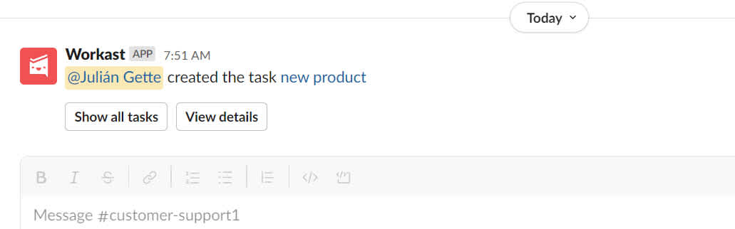 How to turn on or off task creation messages in Slack