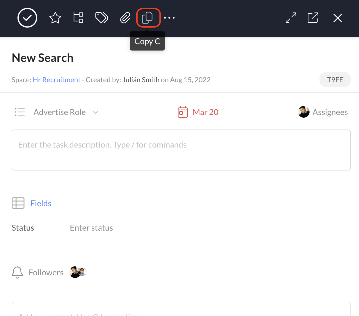 how to copy the link to the task
