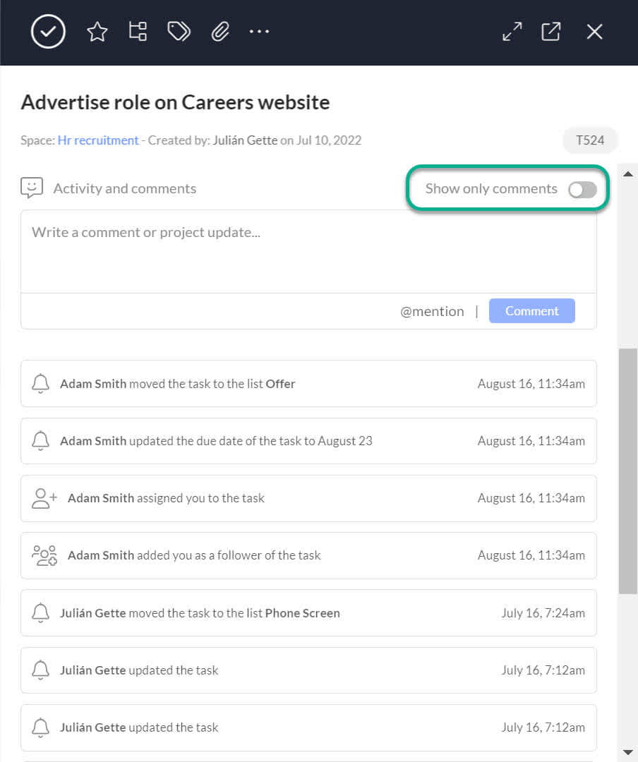 How to see the activity on a task 2