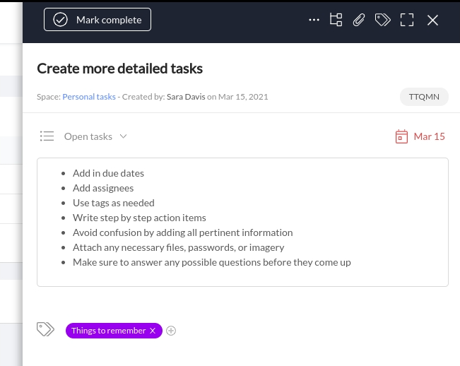 creating more detailed tasks