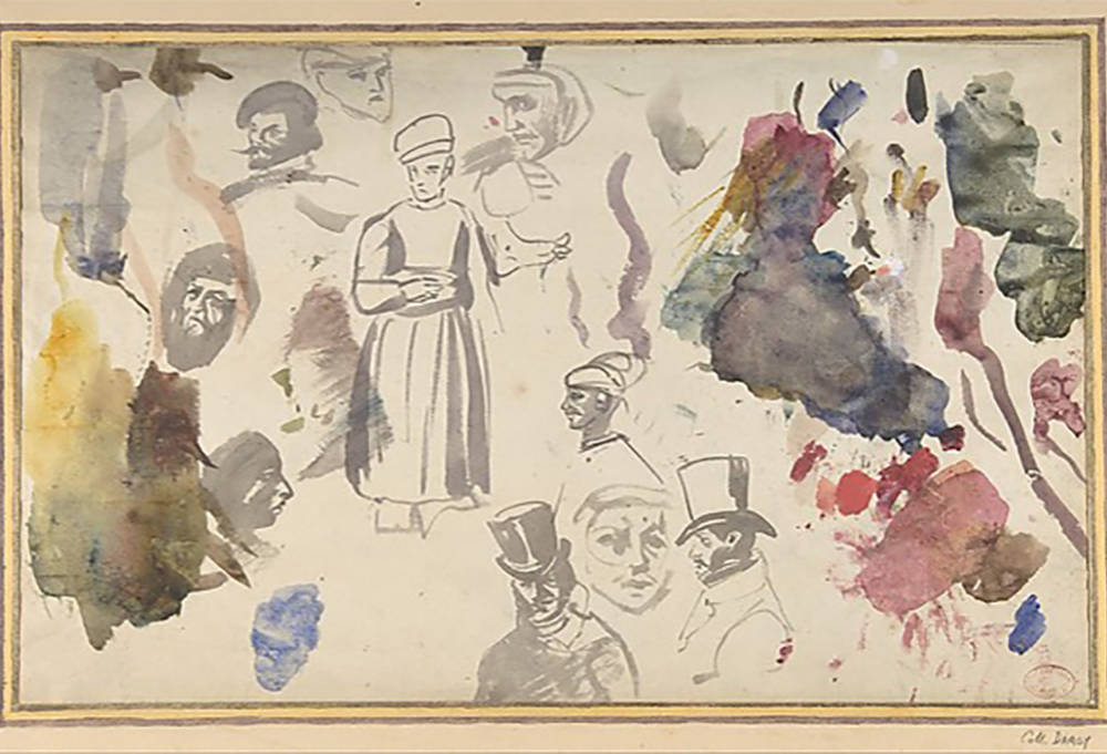  Eugène Delacroix, Studies of male heads and a standing male figure 
