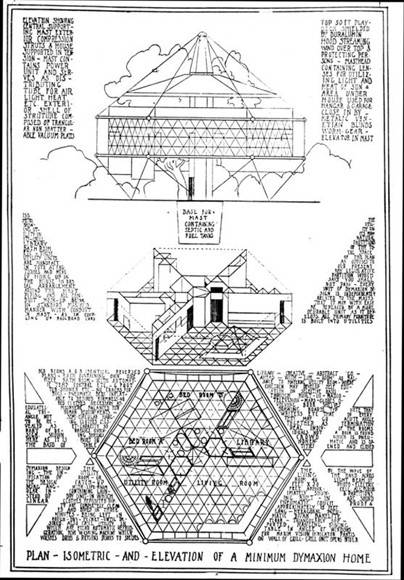  Buckminster Fuller, Isometric and Elevation of a Minimum Dymaxion House 
