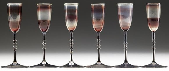 Rare set of six delicate blown glass cordials by karl koepping