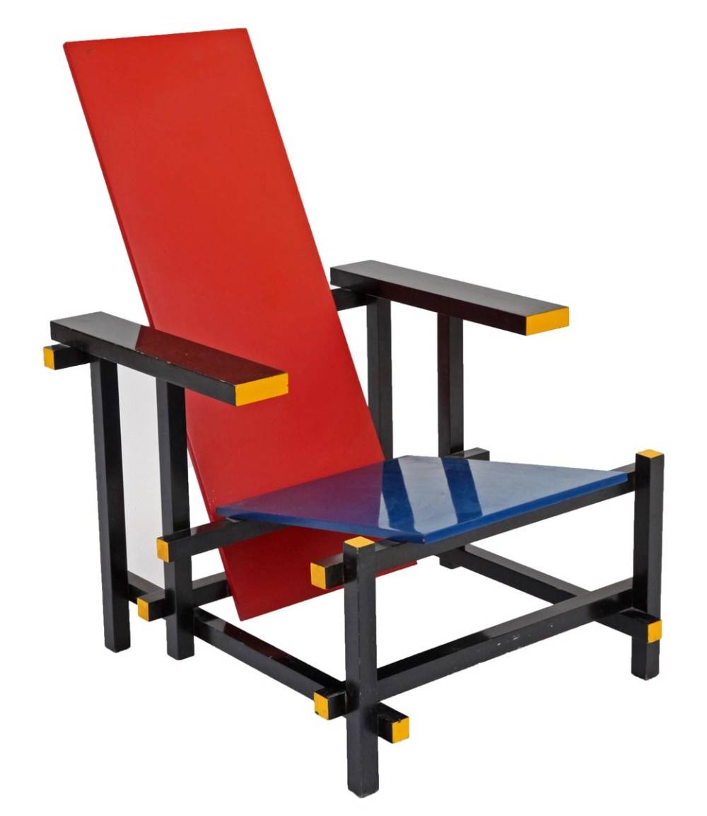 Red and blue chair by gerrit thomas rietveld