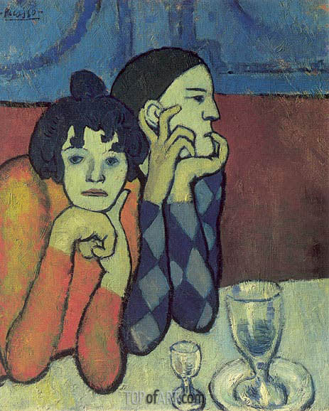 Pablo picasso harlequin and his girlfriend  wandering gymnasts   1901