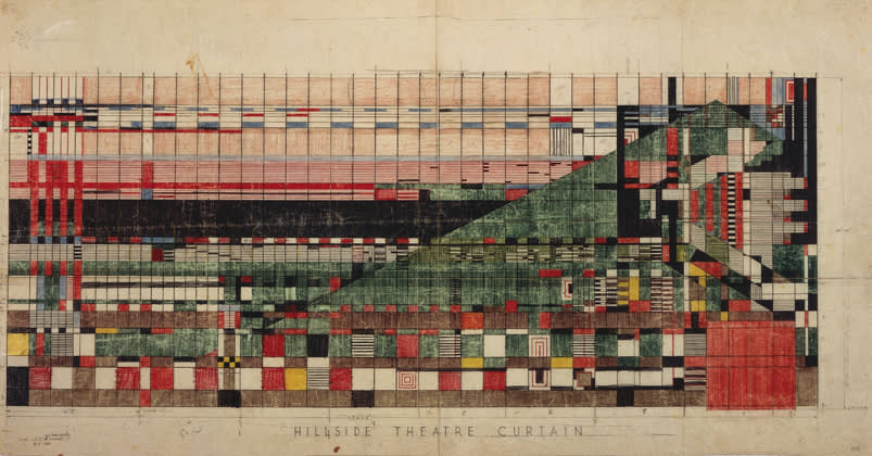 Frank lloyd wright design for theatre curtain hillside theatre taliesin spring green wisconsin 1952